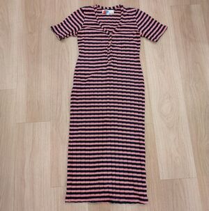 FP Beach Cotton Red And Navy Blue Striped Maxi Dress Size S